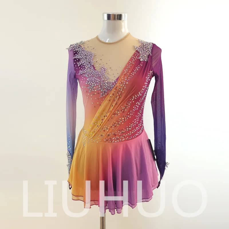 LIUHUO Pattinaggio di Figura sul Ghiaccio Vestito Ragazze Donne Adolescenti Elastico Spandex Concorso All'ingrosso BD1693