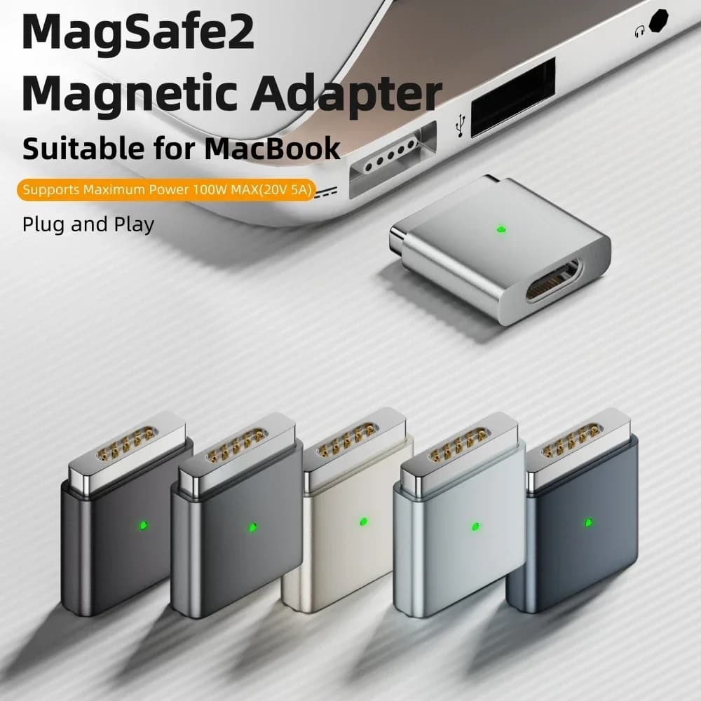 2025 Nuovo adattatore da tipo C a Magsafe 2, supporto convertitore di ricarica magnetico PD 100 W T-Head per MacBook Air/Pro, ricarica sicura e veloce