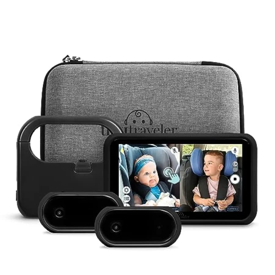 Telecamera per Auto Tiny Traveler con Doppio Schermo Touch, Monitor per Bambini con Power Bank, Senza WiFi, per Auto, Casa, Viaggi, Visione Posteriore
