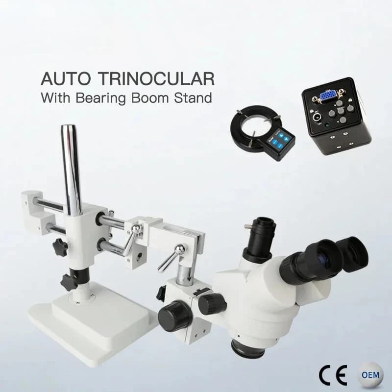 Microscopio Trinoculare Automatico K-37045A STL2, Supporto a Braccio per Riparazione Telefoni Cellulari BGA
