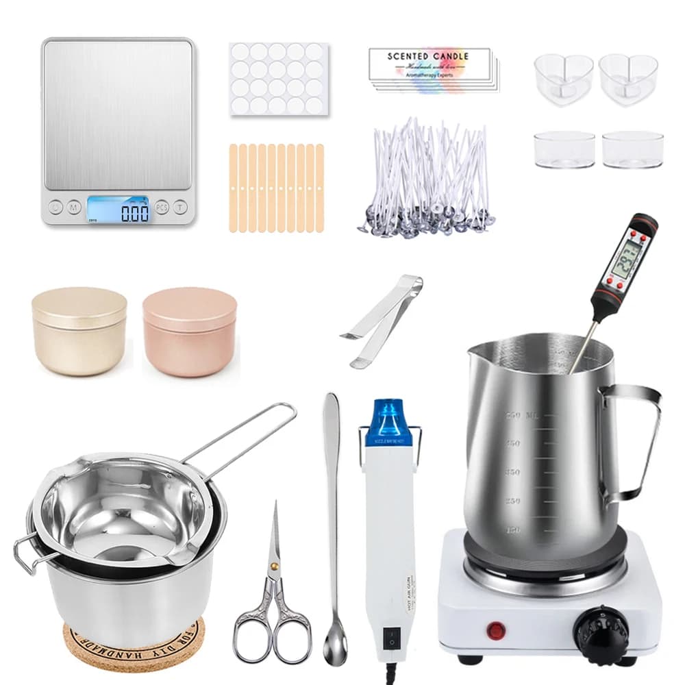 Kit di strumenti per candele fai-da-te con piastra riscaldante per fusione della cera, accessori per forniture per candele, kit per realizzare candele in cera per aromaterapia