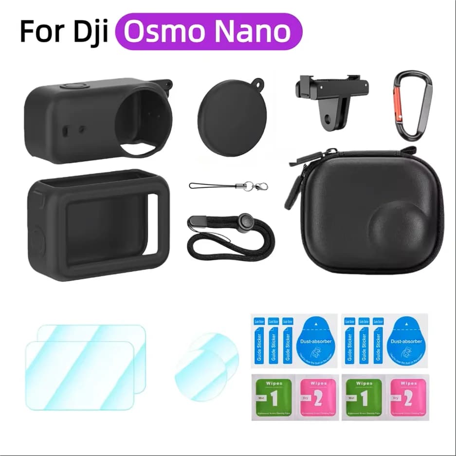 Accessori per fotocamera Dji Osmo Nano: custodia in silicone/protezione per lo schermo/custodia per trasporto fotocamera/custodia per obiettivo/base magnetica
