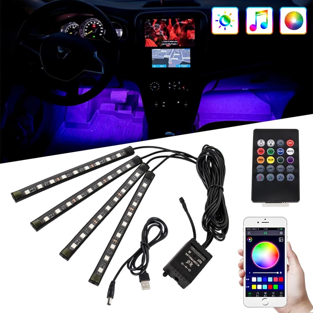 Neon 36 48 72 LED Interior cars Environmental light for feet Wireless remote music control APP Decorative lamp for automatic RGB atmosphere