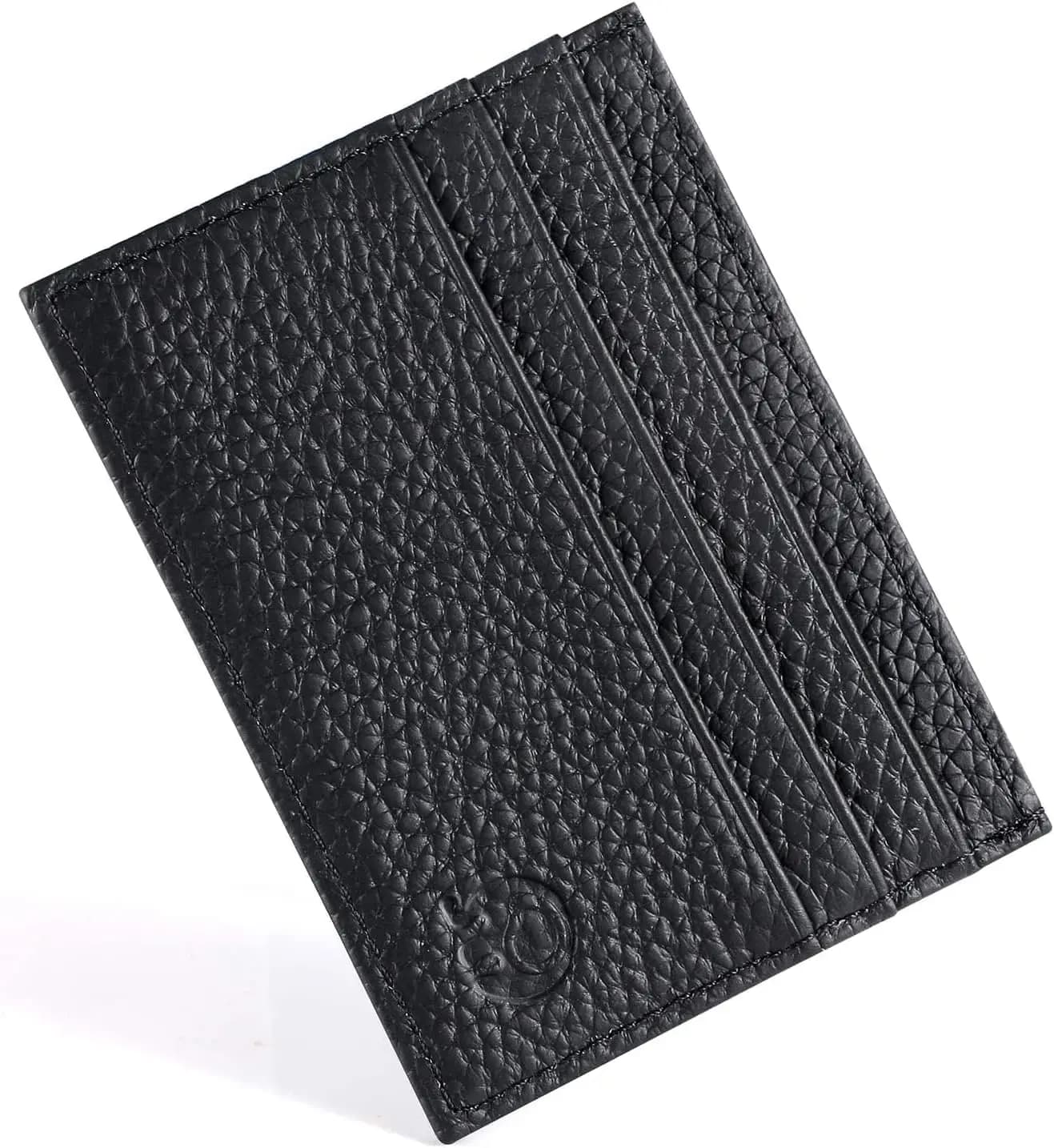 Portafoglio Ultra Sottile in Pelle con Blocco RFID, Porta Carte Minimalista per Uomo e Donna, 6 Slot per Carte 1 Tasca, Tasca Frontale (Nero)