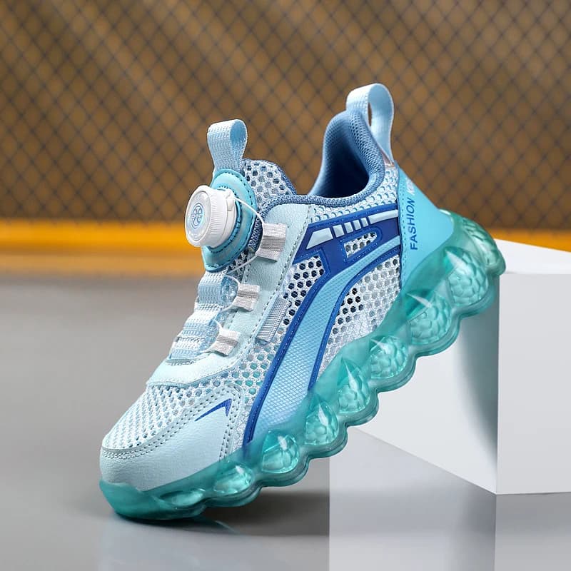 Scarpe sportive estive per bambini, design con fibbia rotante, sneakers casual per ragazzi e ragazze, scarpe da corsa traspiranti in rete per bambini