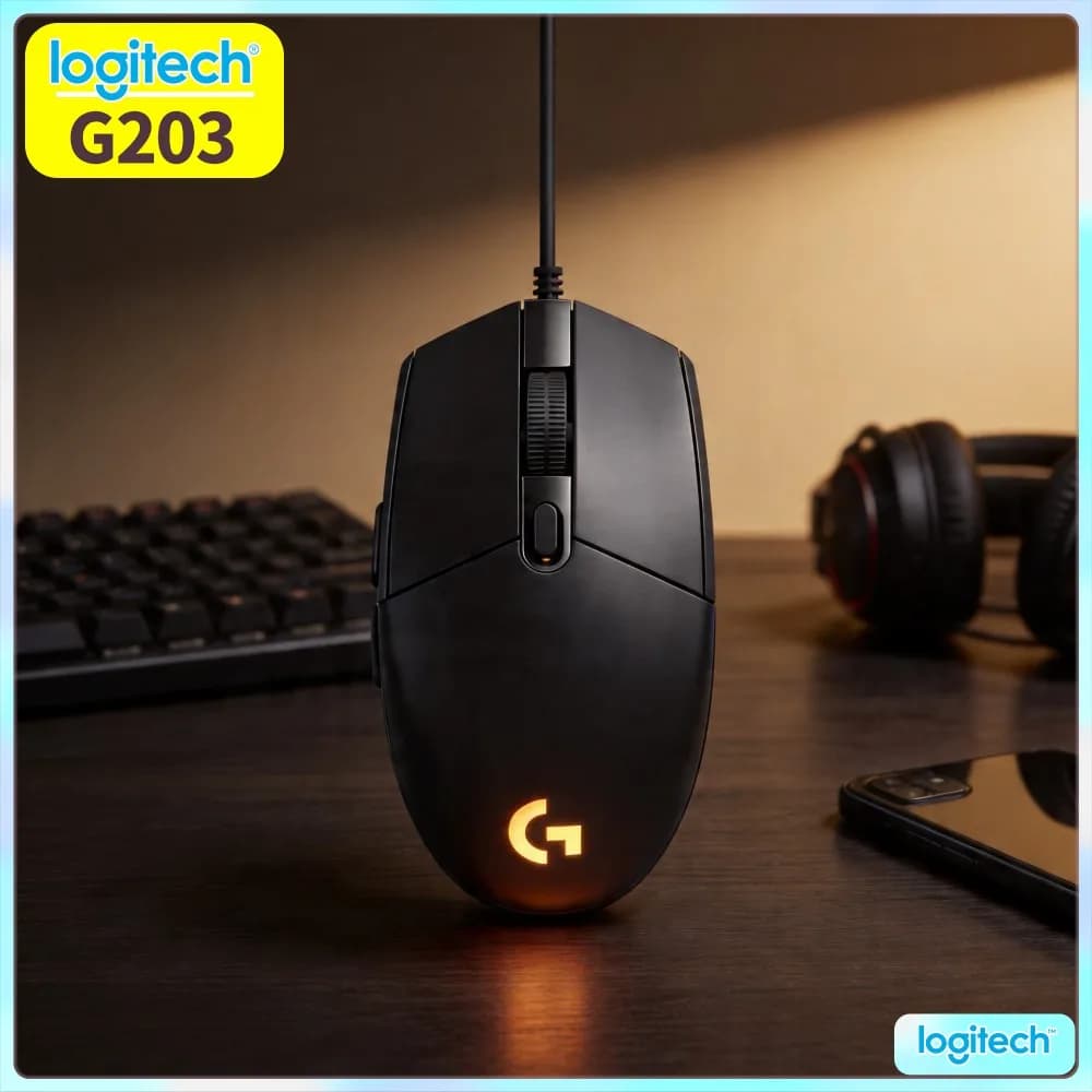 Logitech G203 Wired Gaming Mouse Rubber Anti‑Slip Underlay Dynamic RGB Multi‑Grade DPI Keys USB Laptop Notebook
