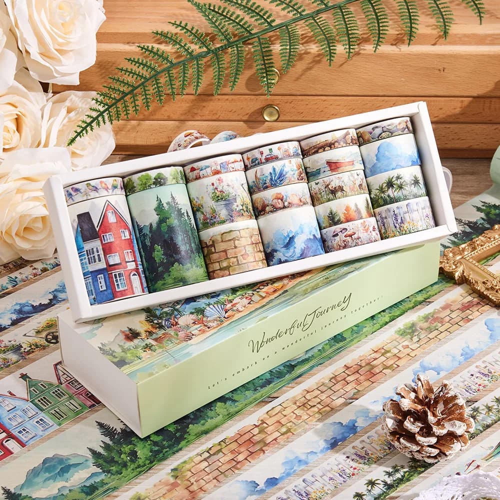 20 rotoli di nastri Washi da viaggio meravigliosi vintage Set nastro adesivo decorativo Scrapbppking per notebook pianificatore artigianale fai da te