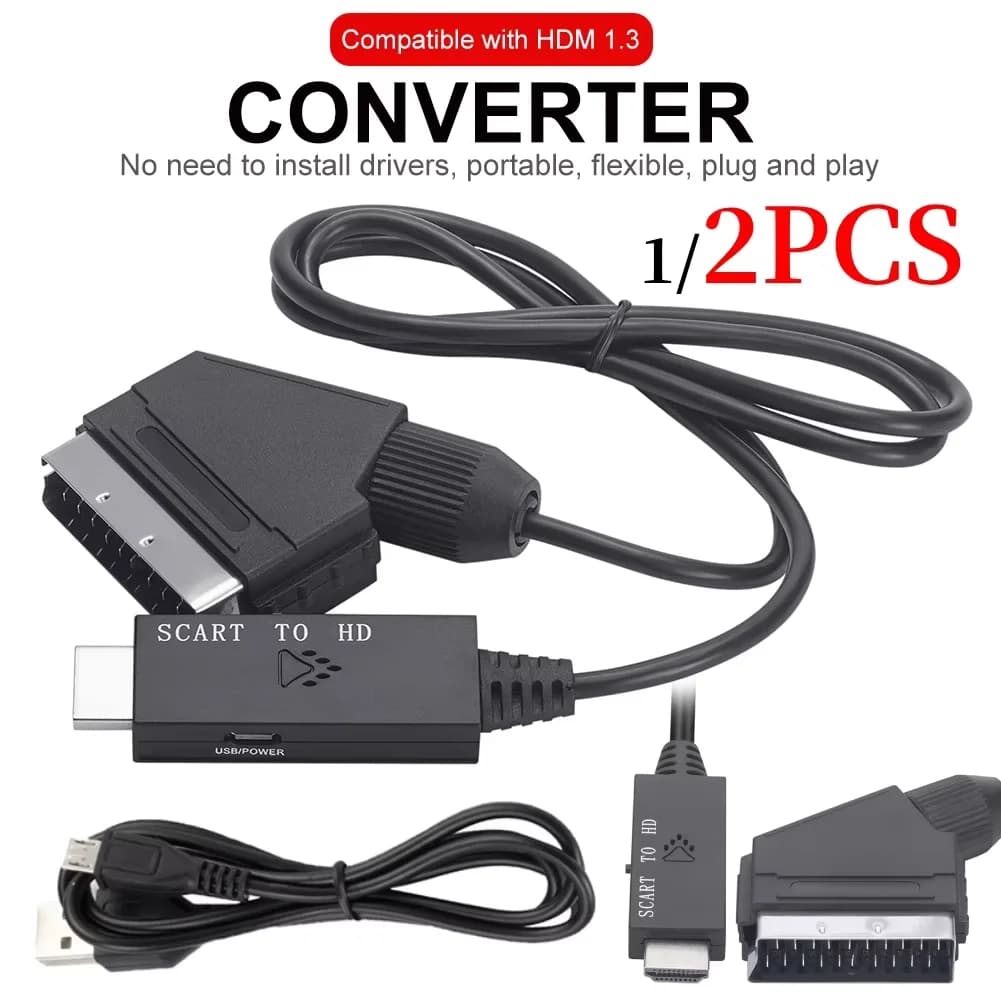 HDMI compatible video audio converter adapter to SCART 1080P HD output input Scart for HDTV DVD Box STB with USB power cord