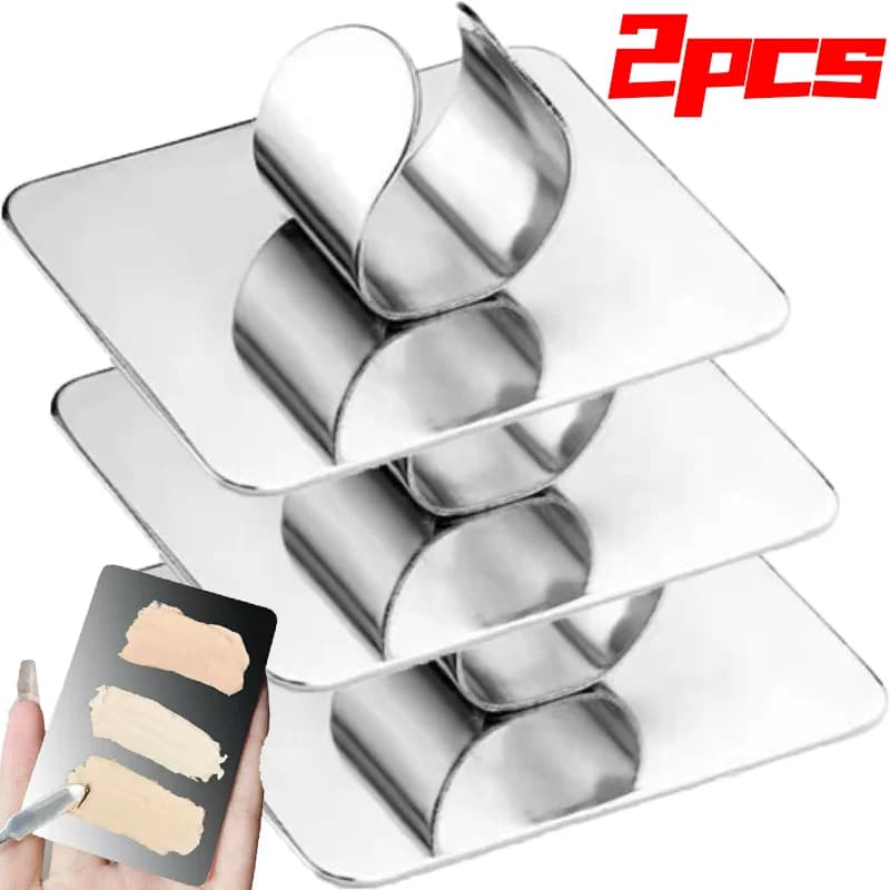 Spatola per miscelare il trucco in acciaio inossidabile con anello, vassoio portatile per miscelare il trucco, organizer cosmetico, palette per fondotinta e nail art