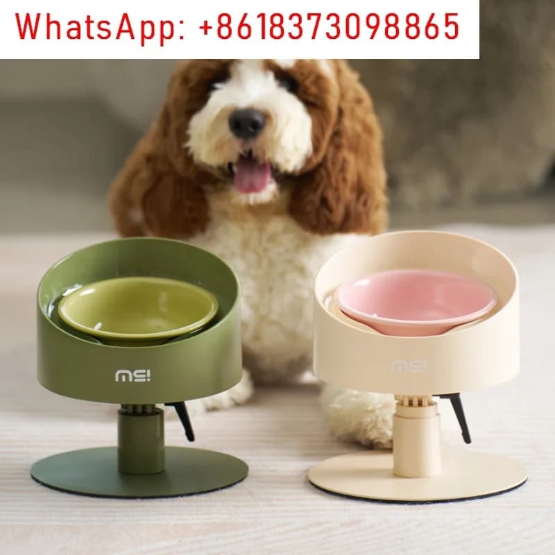Cat bowl ceramic high-legged pet bowl, adjustable height, cat drinking water and food feeding dog bowl, large mouth bowl