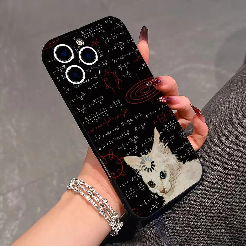 Cat thinking problem pattern phone case suitable for iPhone 17 16 15 14 13 12 11 Pro/Max/Plus anti drop and shockproof soft case