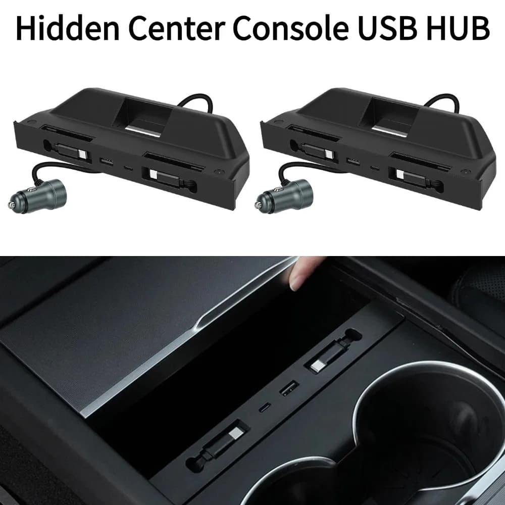 Hidden Center Console USB HUB Type-C Fast Charging Charge Hub For Model Y/YL Pull-out Stretch Cable Expansion Dock Car Accessory
