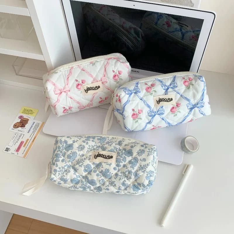 Borsa portaoggetti stazionaria Astuccio per penne per scrittura Astuccio per trucco Ins Astuccio per matite con fiocco semplice per cotone per studenti