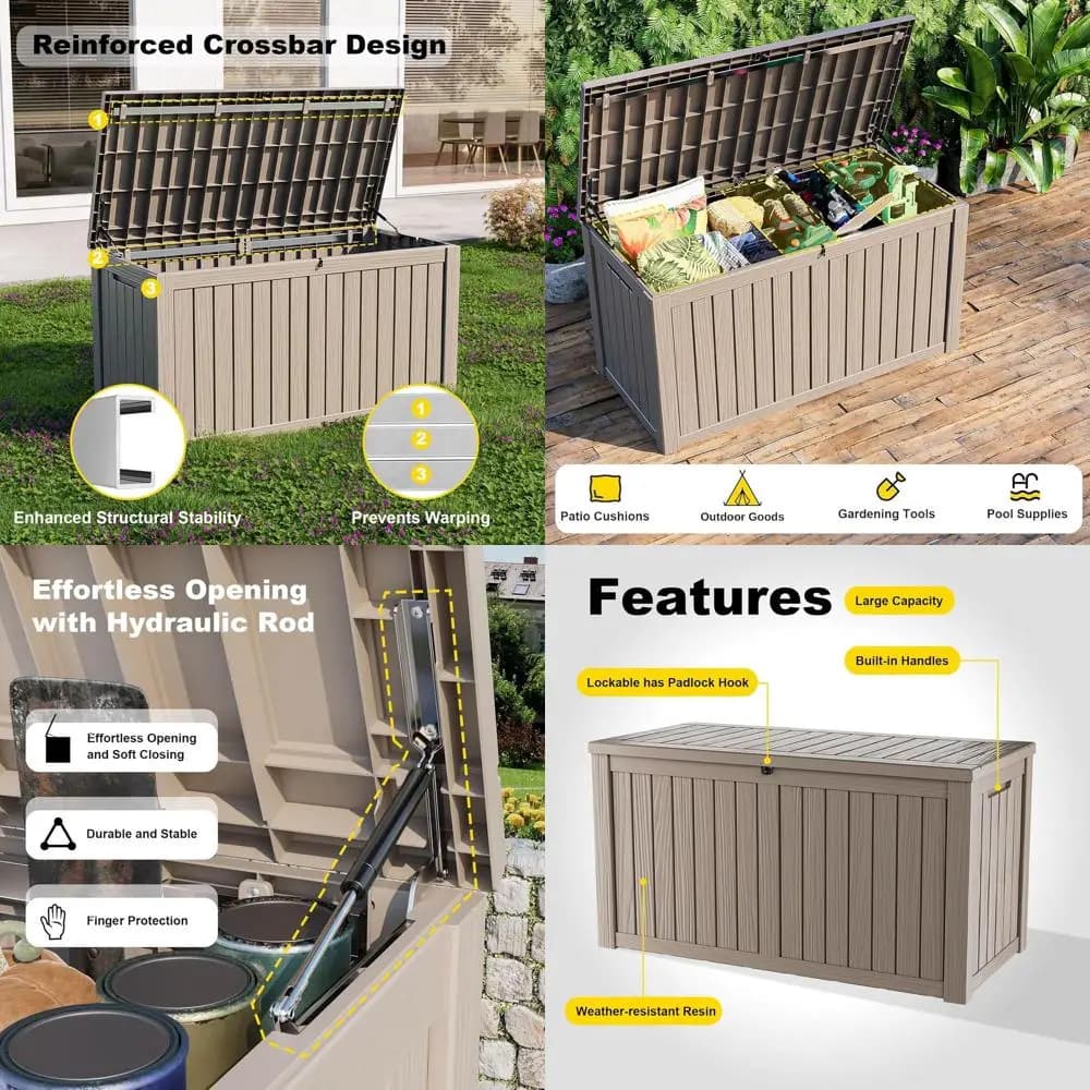 Grande Contenitore da Esterno Impermeabile da 680 Litri con Coperchio Bloccabile per Cuscini da Patio e Attrezzi da Giardino