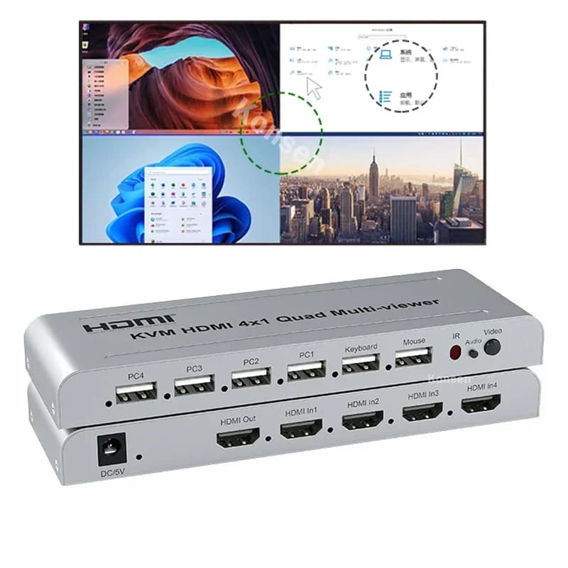 Multiviewer quad KVM HDMI to 4 ports in 1 output 1080P Multi-face HDMI Switch USB Support 4x1 Mouse PC Keyboard Monitor Loptop