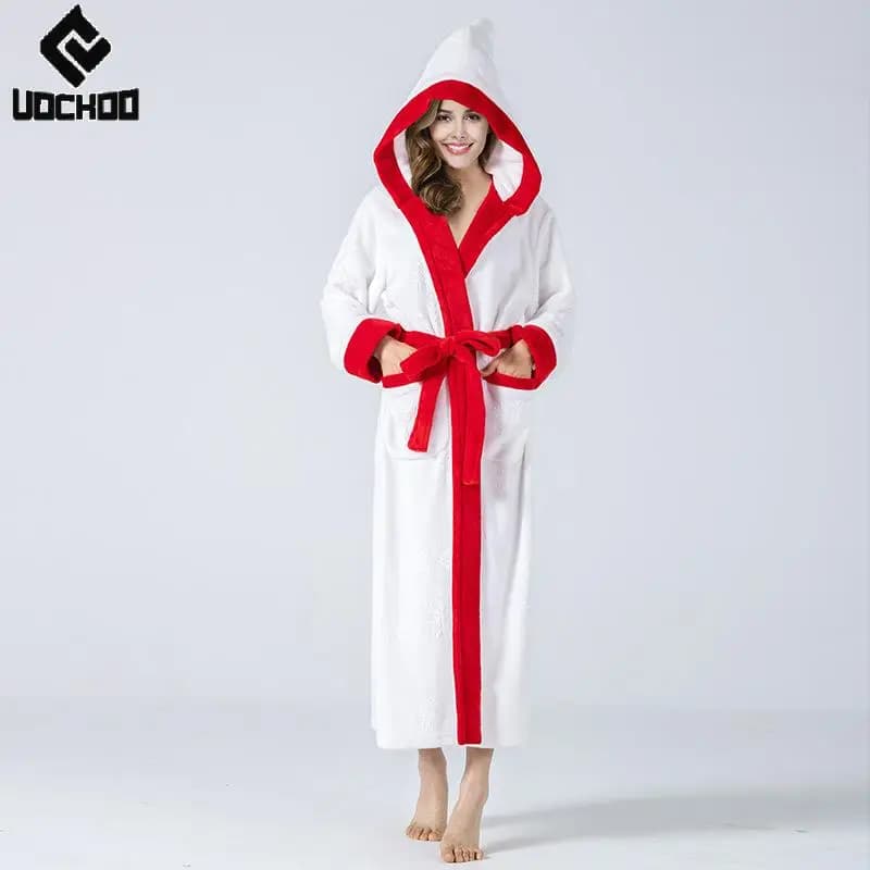 Pigiama natalizio da donna Abito natalizio con cappuccio Accappatoio con lacci Pigiama Party Homewear Carnevale Pupazzo di neve Costume cosplay Vestito per adulti