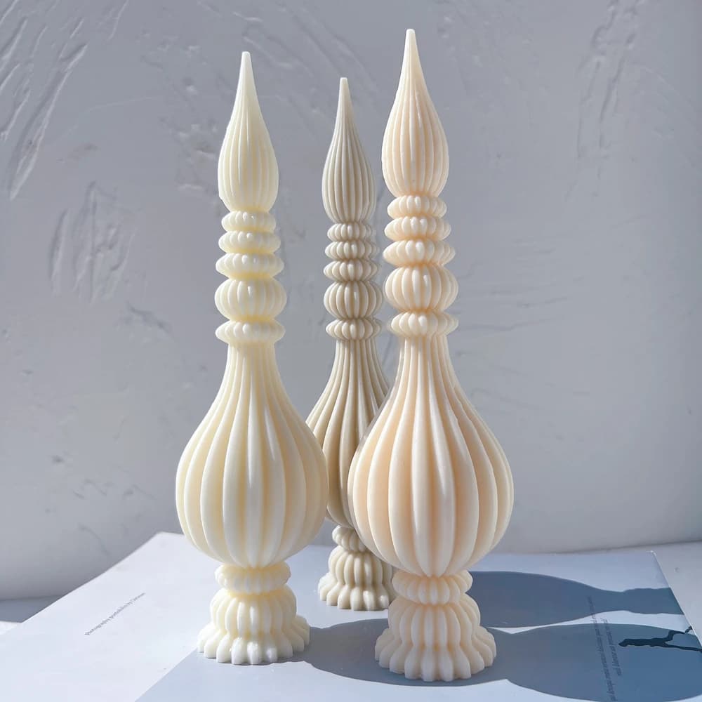 Stampi per candele a colonna alta a costine Stampo in silicone a spirale conica Stampo per cera di soia decorativa astratta geometrica