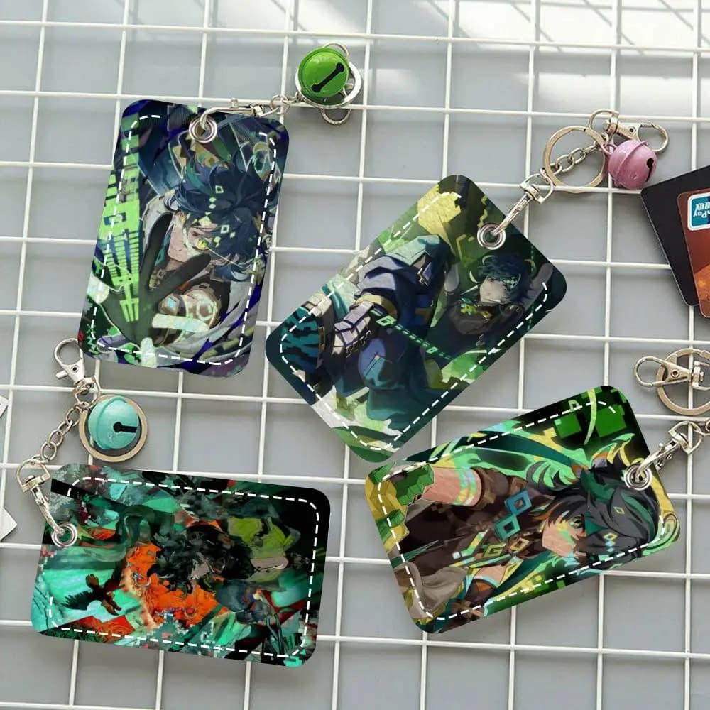 Porta carte da gioco Kinich Genshin Impact, applicabile a carte di credito, carte autobus, custodia protettiva rettangolare in morbida pelle con portachiavi