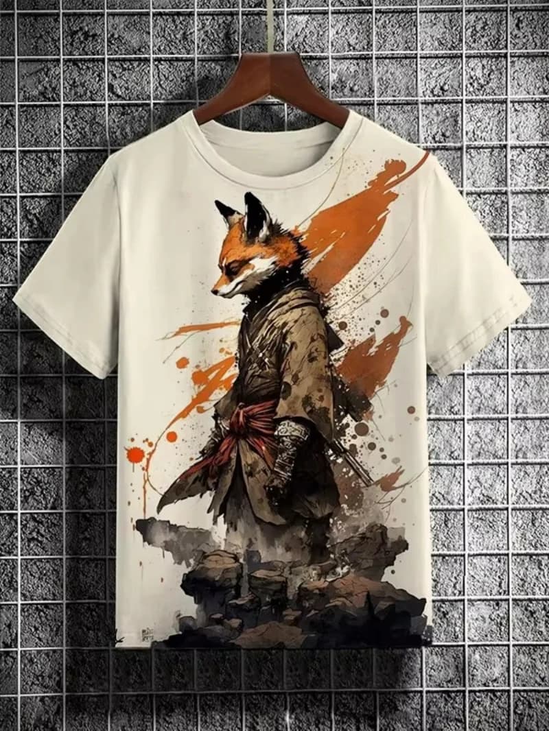 T-shirt da uomo di grandi dimensioni con stampa 3D in stile Ukiyo-e giapponese estivo. Asciugatura rapida e traspirante, adatto per l'uso quotidiano