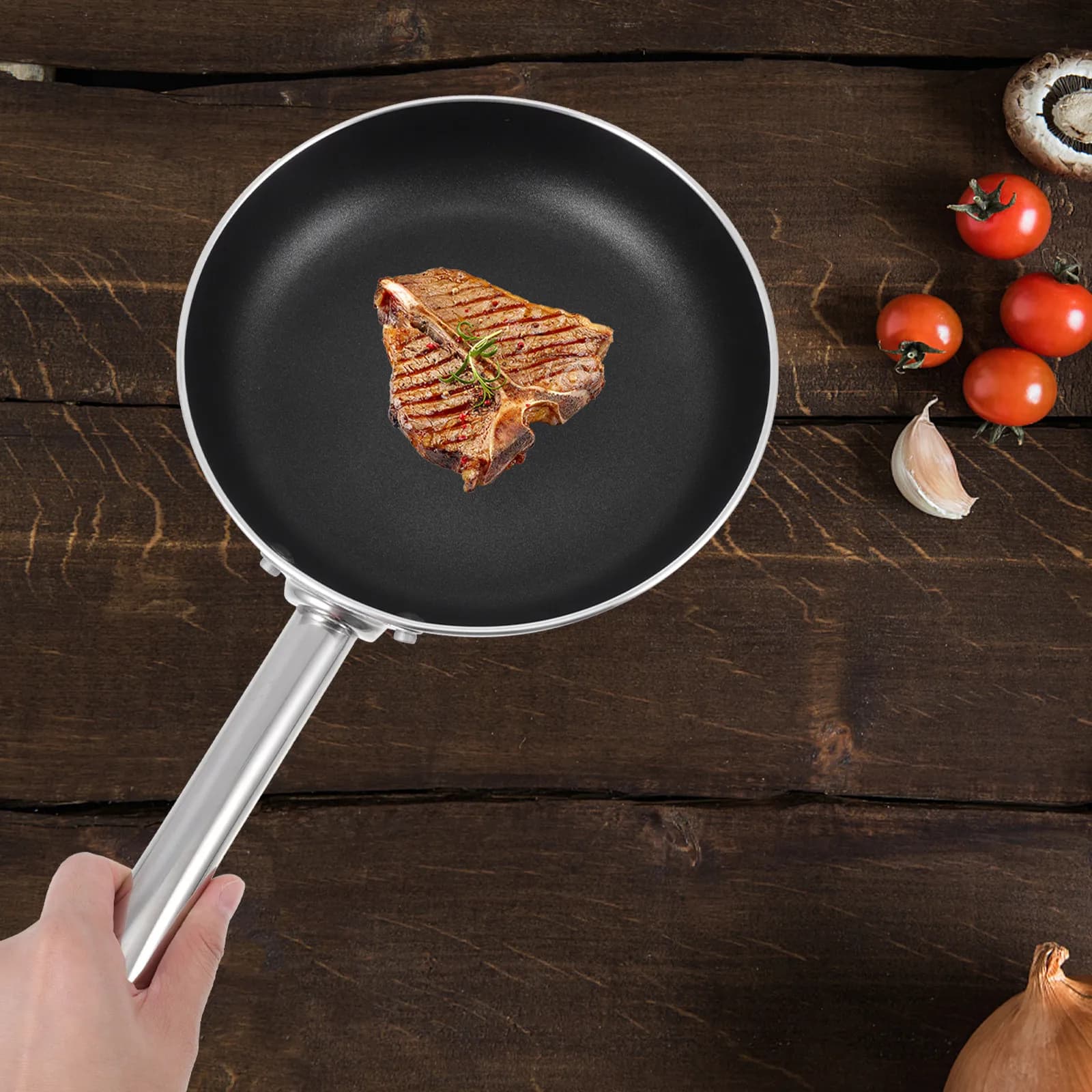 Professional Anti-adhesive Plate in Aluminium Alloy with Mirror Base, Uniform Heating, Rapid Cooking, Portable for Home