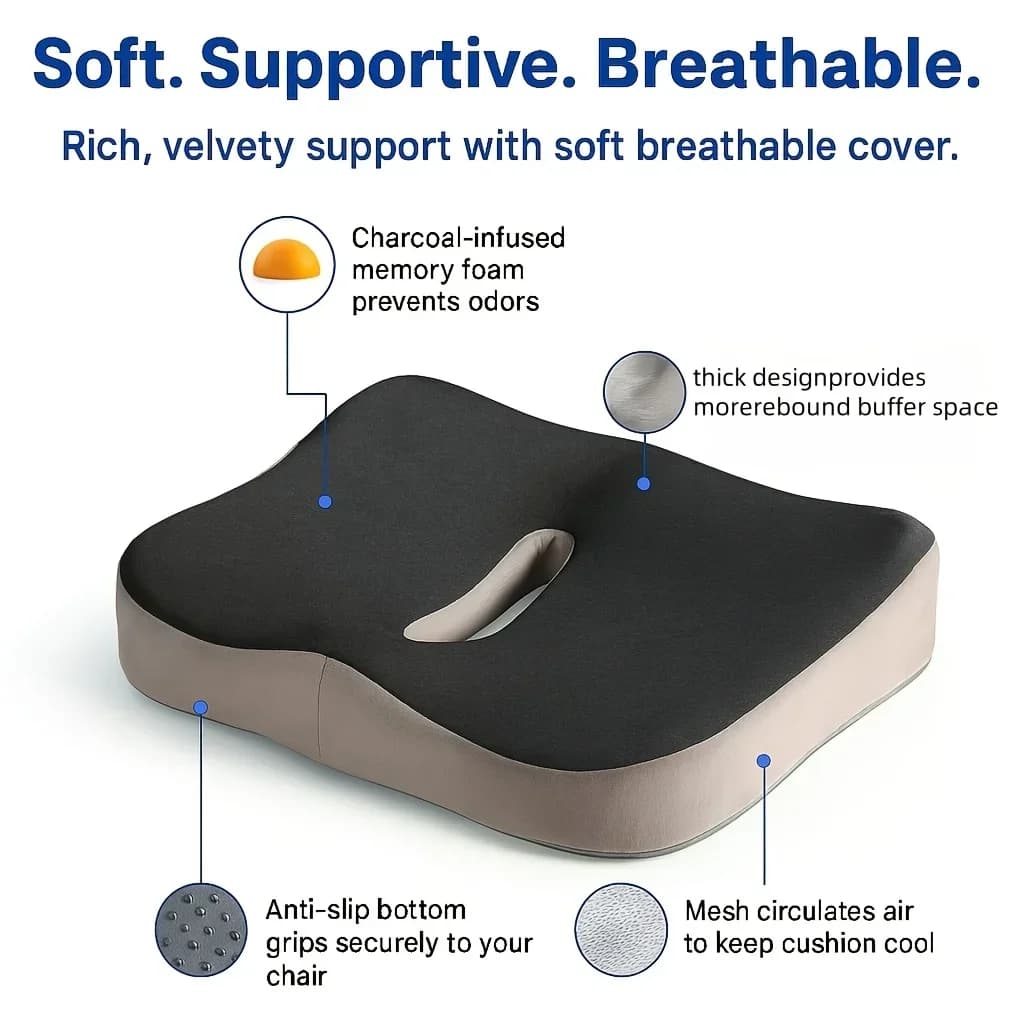 New memory foam seat cushion Ergonomic seat cushion with central groove Ideal for long sitting in office, home, car or desk chair