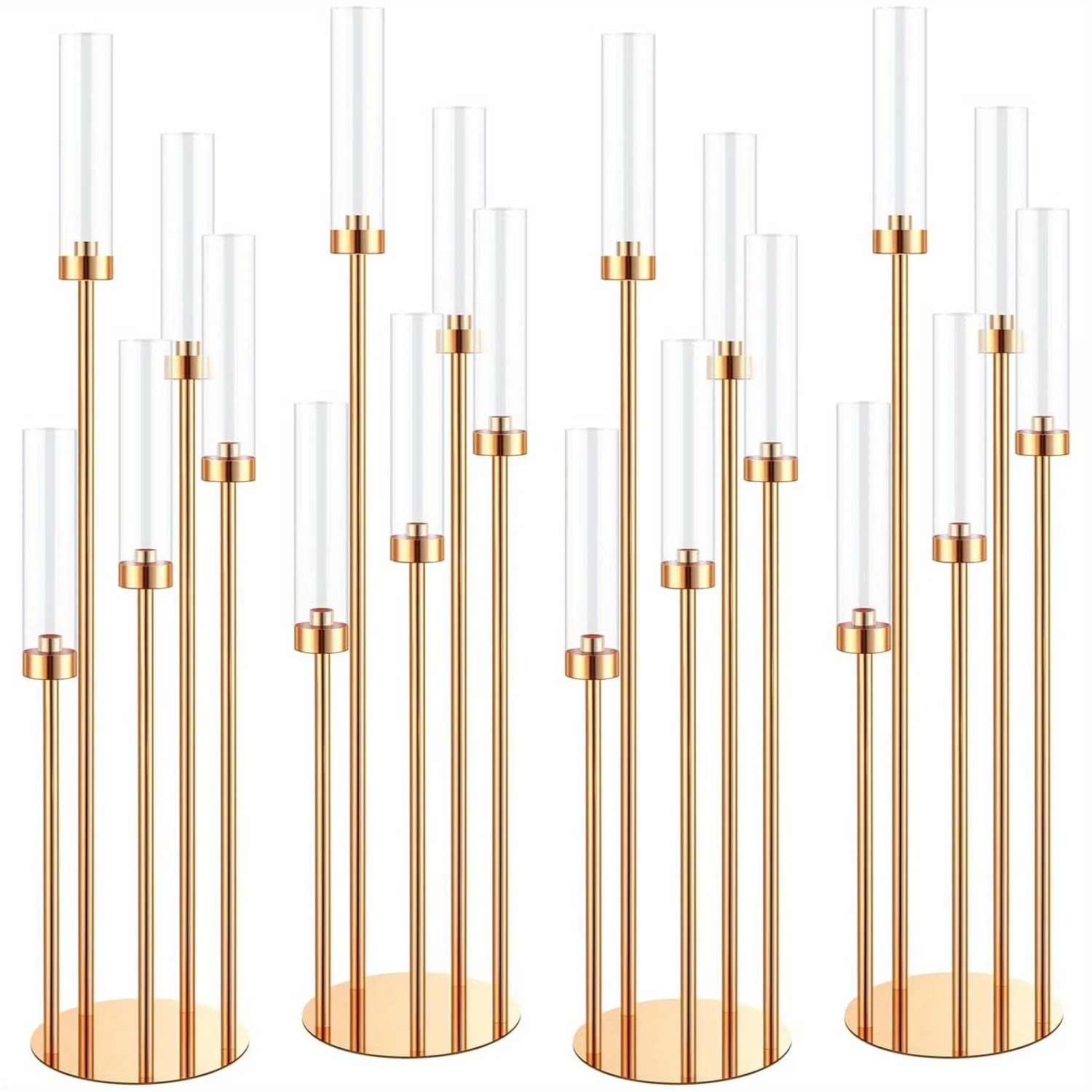 4 Set Floor Candelabra 5 Arm 42.5'' Tall Candle Holder, Candelabra Centerpieces for Tables, Metal Candlestick Set with Acrylic Lampshade for Wedding Party Home Decoration (Golden)