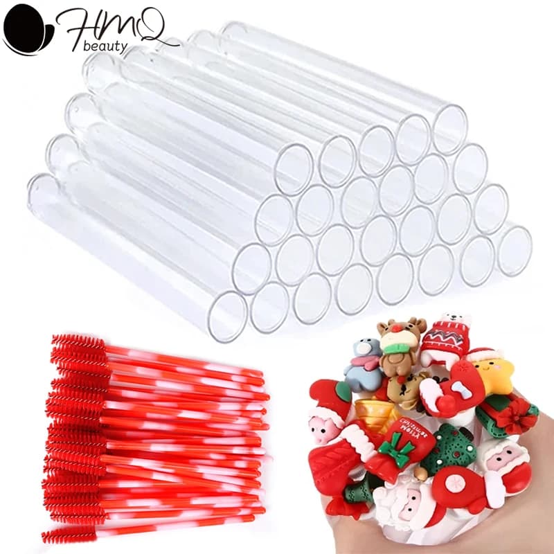 20 pieces reusable brush for eyelashes christmas style disposable sticks for mascara applicator with tube dust pipes makeup tools