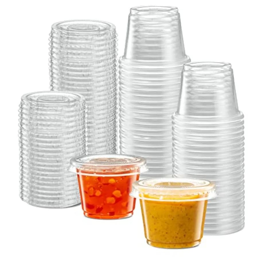 00 Sets Diposable Plastic Portion Cups With Lids, Small Mini Containers For Portion Controll, Jello Shots, Meal Prep, Sauce Cup