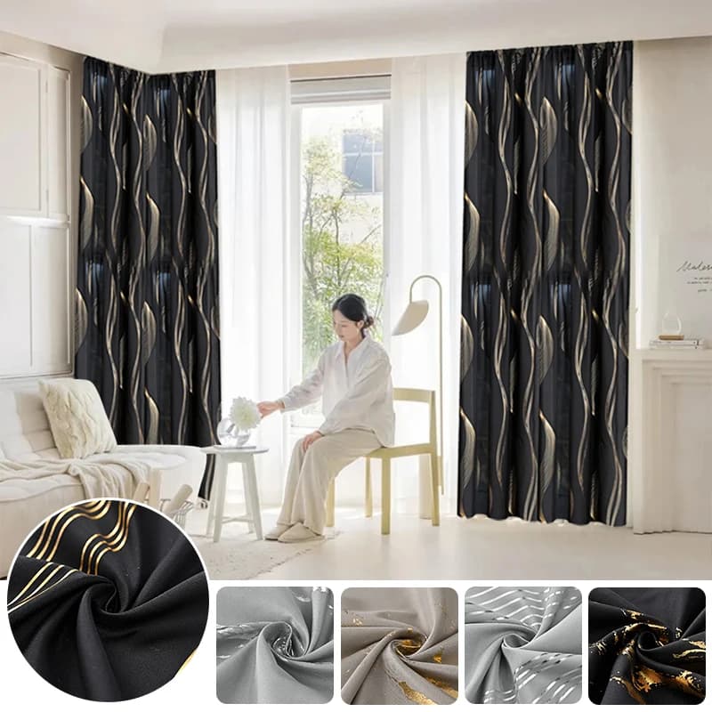 Curtains Printed 1 Piece, Luxury Tent with Motive Marmorized and Golden Lamina, Precision Drilling for Home Furniture, Living Room Tents