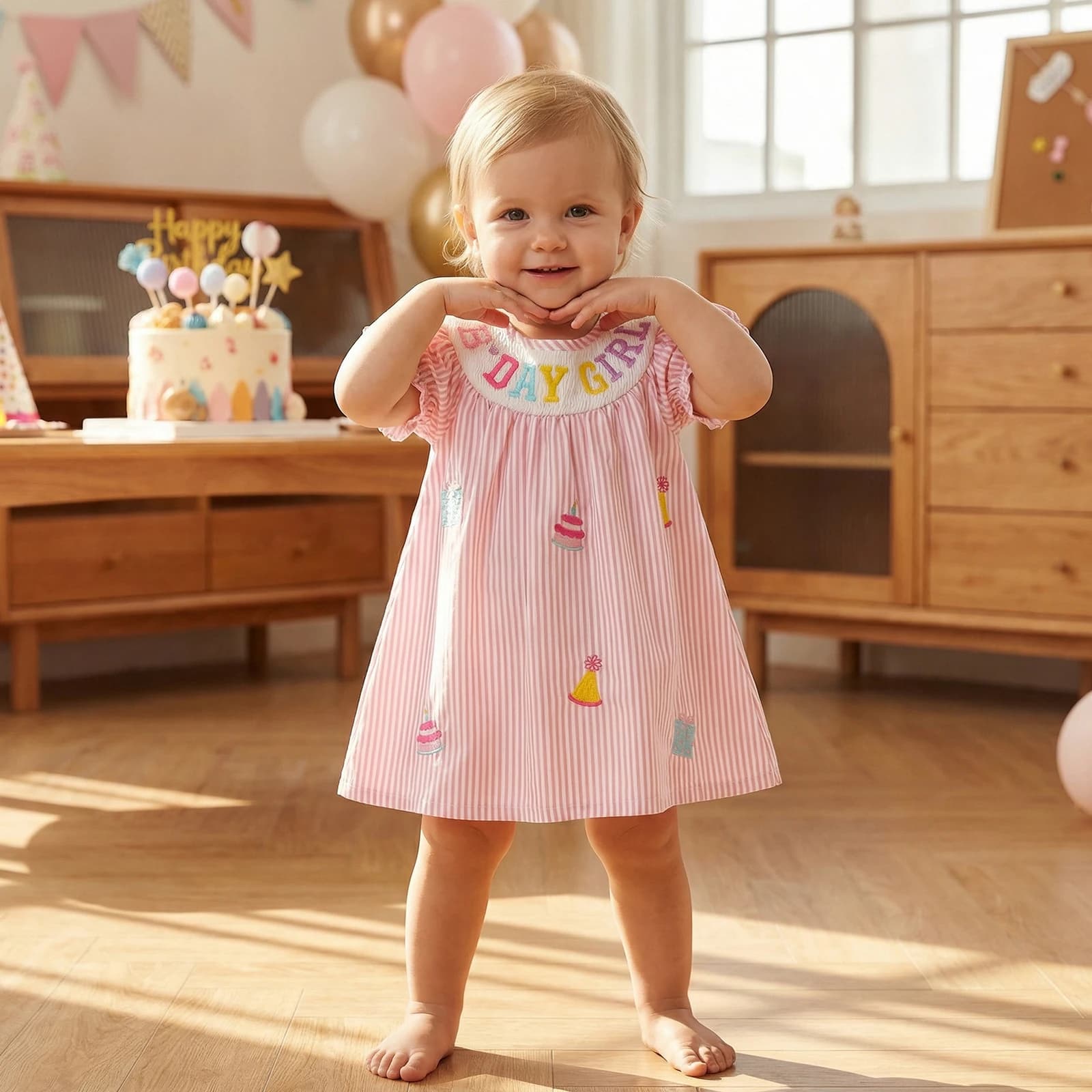 Vestito da Compleanno per Bambina 1-5 Anni, Abito a Righe con Ricamo a Lettere, Maniche Corte, Collo Tondo, Linea ad A, Stile Principessa, Regalo