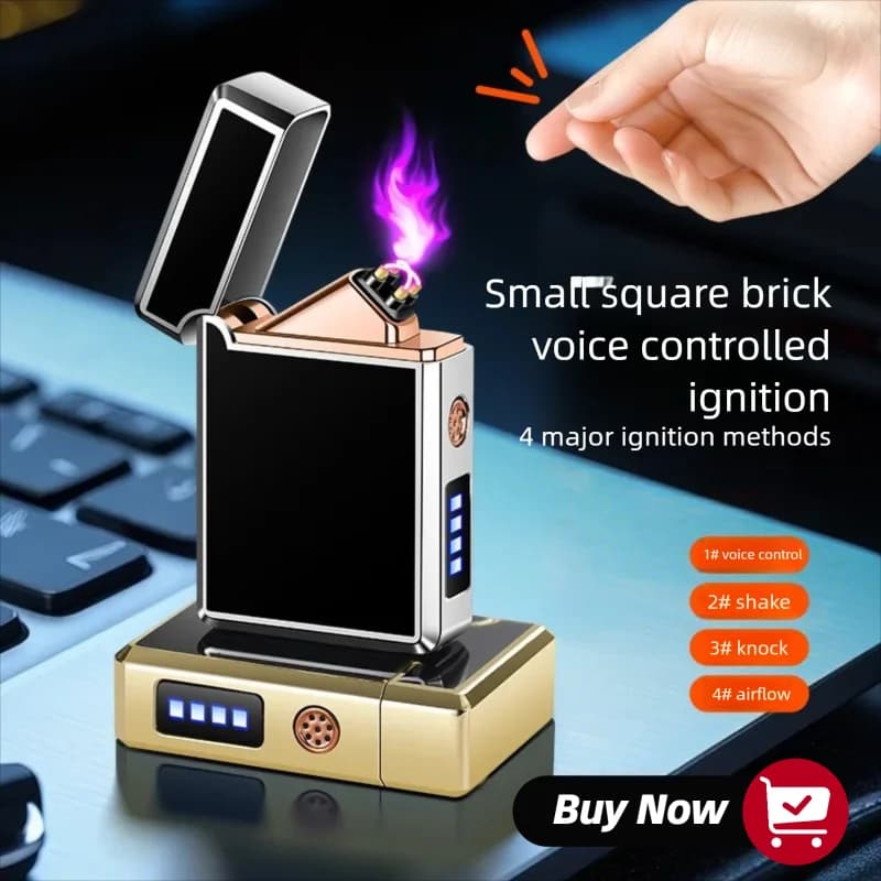 Langsheng light in anti-wind metal with laser engraving, light, voice induction ignition, double arch, USB charging, ideal as a gift.