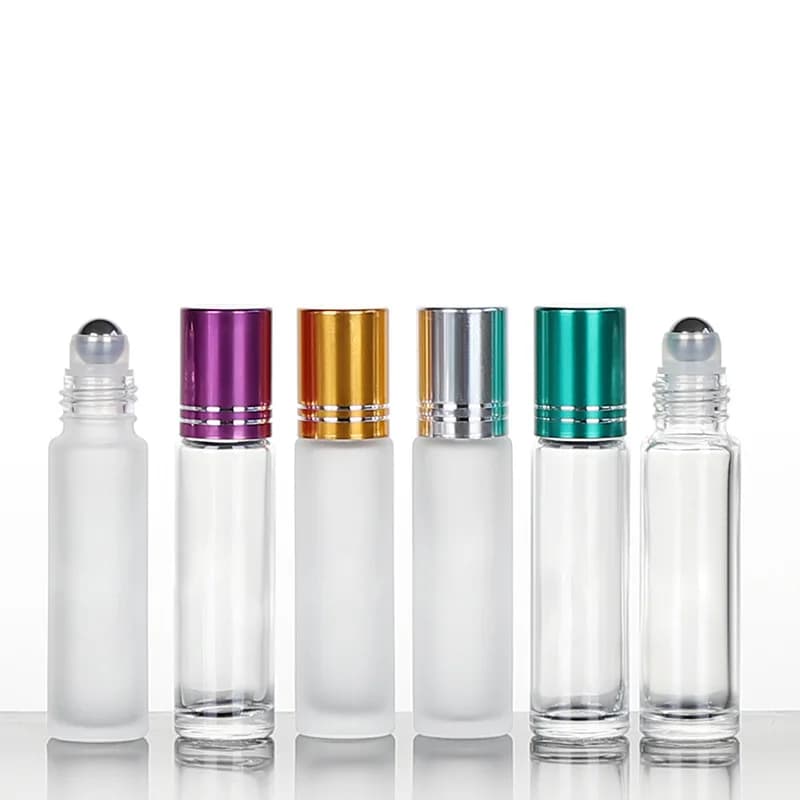 100 pz/lotto trasparente smerigliato ambrato olio essenziale 5 ml 10 ml 15 ml roll on bottiglie mini profumo bottiglia di vetro con scatola