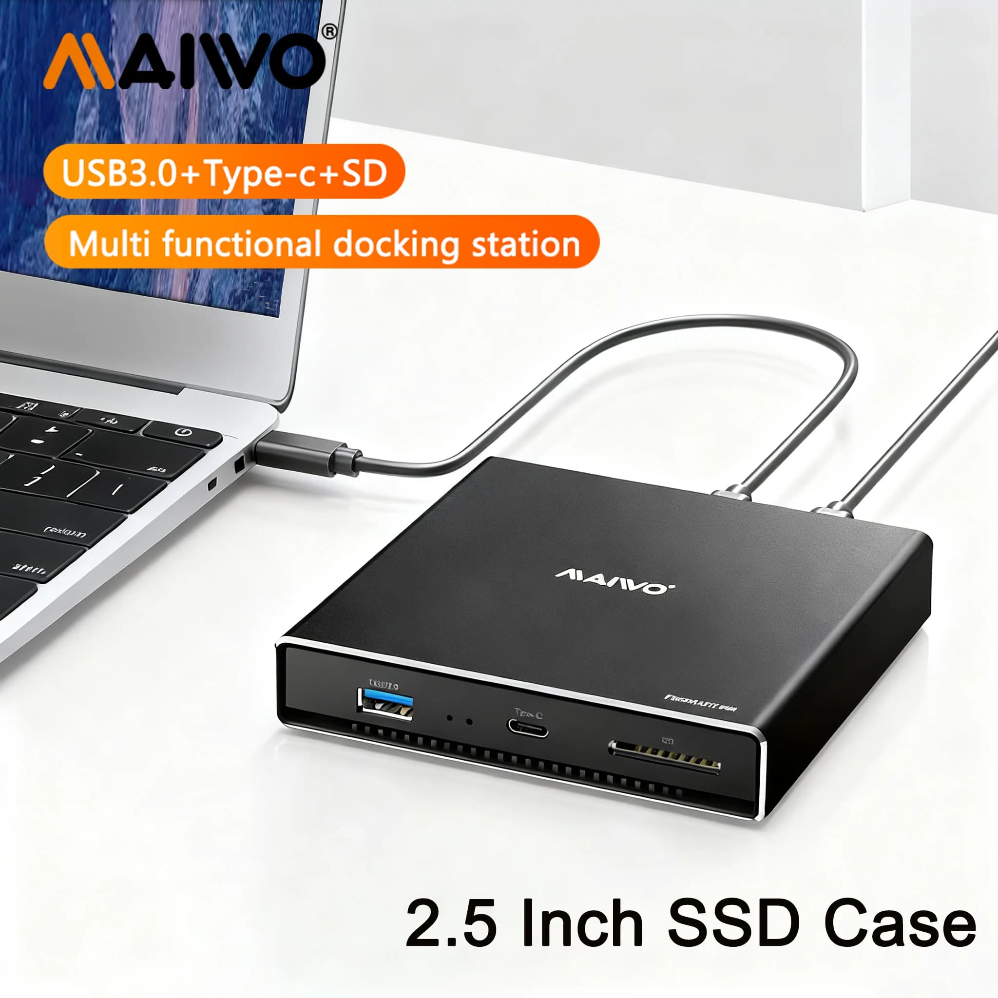 MAIWO Custodia SSD da 2,5 pollici Docking station multifunzionale interamente in alluminio Cartuccia per disco rigido mobile Lettura di schede HD TV/SD/TF per PC