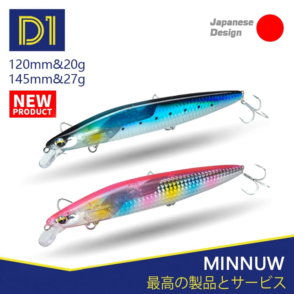 D1 2 Pieces Artificial baits Minnow Slider Assassin 145mm 27g FLASH with Slider System in Tungsten, Floating