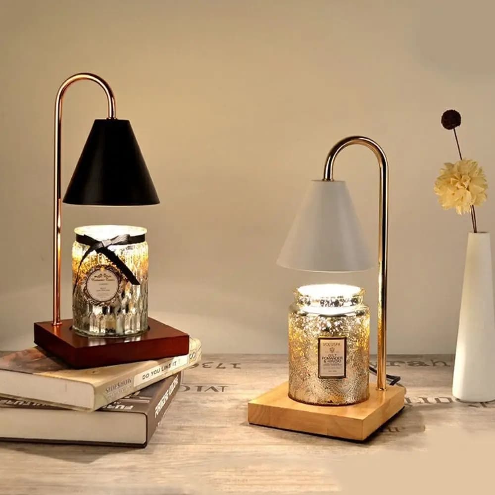 Lampada Scaldacera per Diffusore di Aromi, Lampada da Tavolo con Base in Legno Massello, Scaldacera per Aromaterapia, Spina EU, Luce per Sciogliere la Cera, per Interni