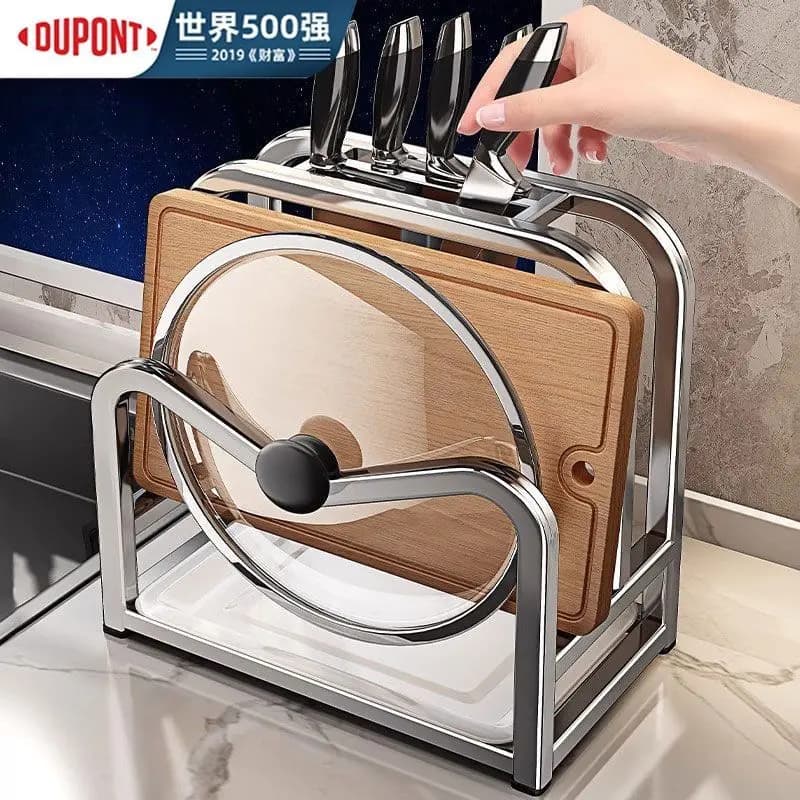 Stainless Steel Knife Rack Cutting Board Holder Wall-Mounted Kitchen Organizer Knives Lids Multi-Functional Storage Space-Saving
