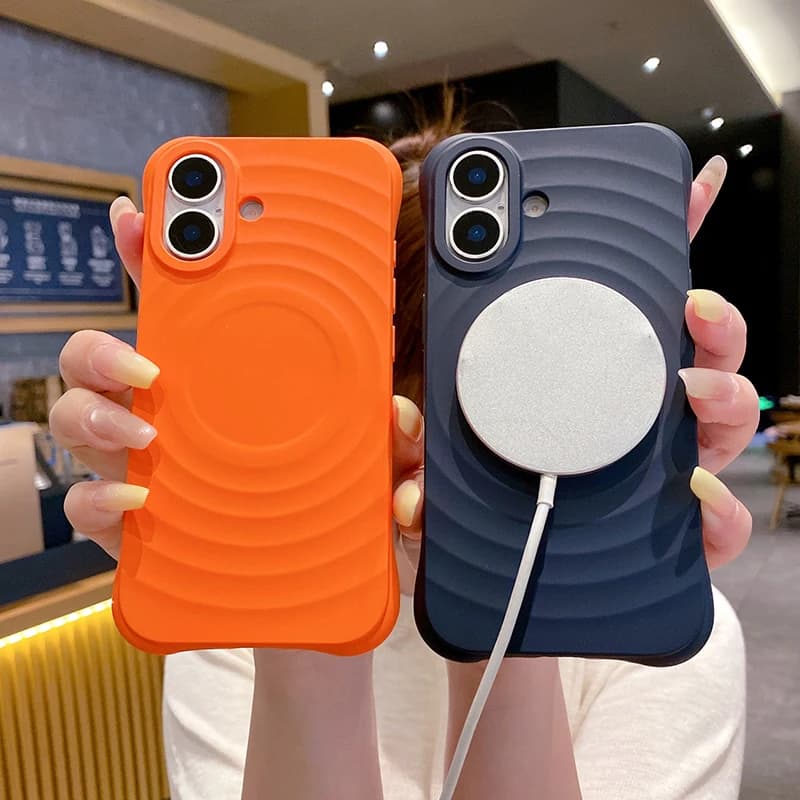 Water Ripple Silicone Phone Case For iPhone 17 16 15 14 13 Pro Max 16E 17E For Magsafe Wireless Charge Magnetic Soft Phone Cover