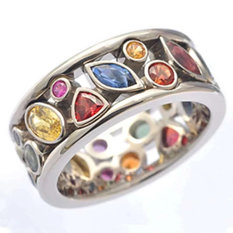 Anello da cocktail party con pietra zircone colorata, colore argento, designer di lusso, zirconi cubici per le donne, regalo di gioielli da donna