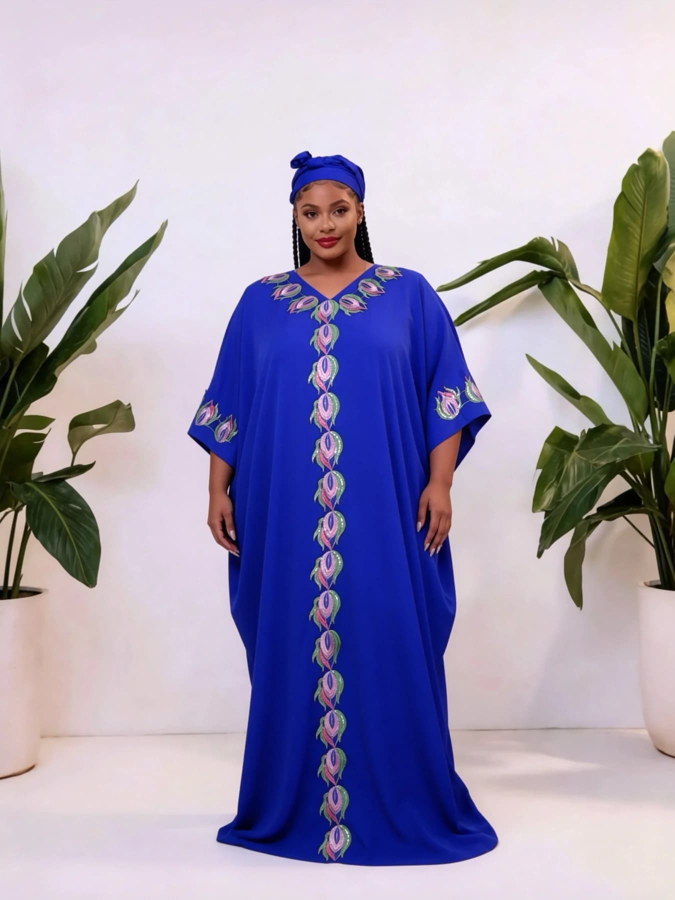 Abito Lungo Etnico Africano con Ricami e Sciarpa, Stile Mediorientale Oversize per Donne