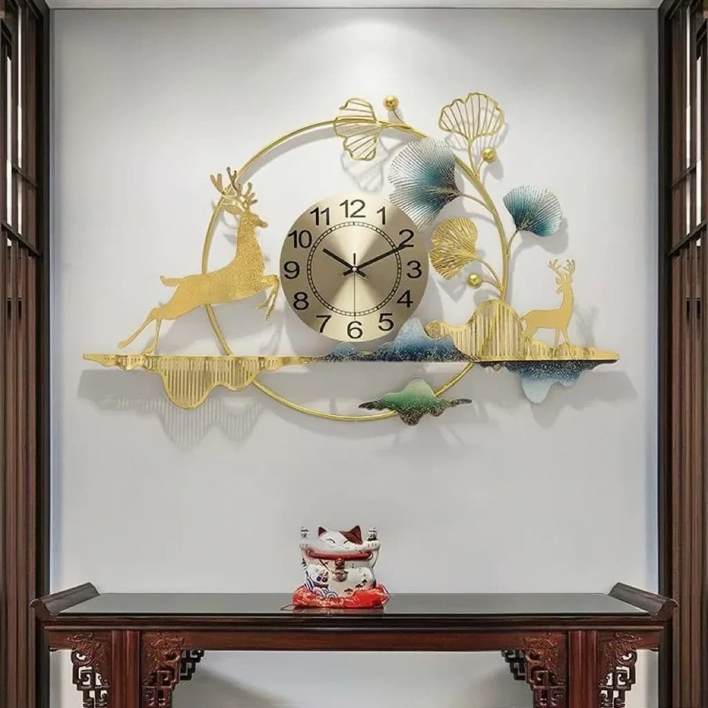 Orologio da parete decorativo per sala da pranzo, ginkgo biloba, orologio haute couture, nuovo orologio da parete atmosferico 2025 per soggiorno, in ferro battuto