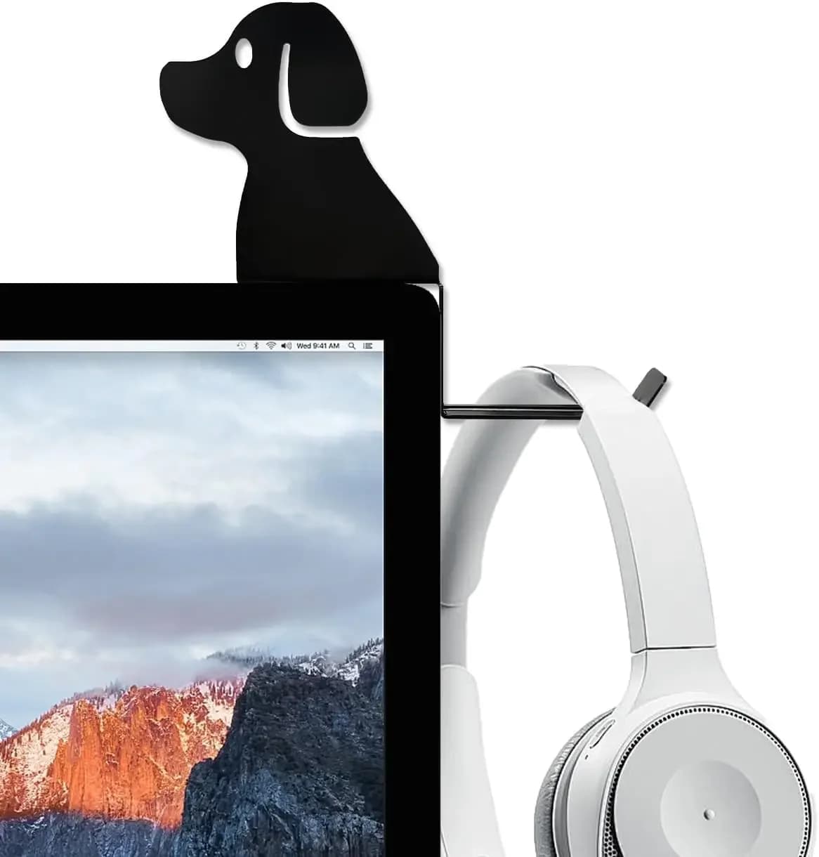 Supporto per Monitor con Gancio a Coda di Cucciolo per Cuffie, Salva Spazio sulla Scrivania, Contiene Chiavi, Cavi e Altro, Nero