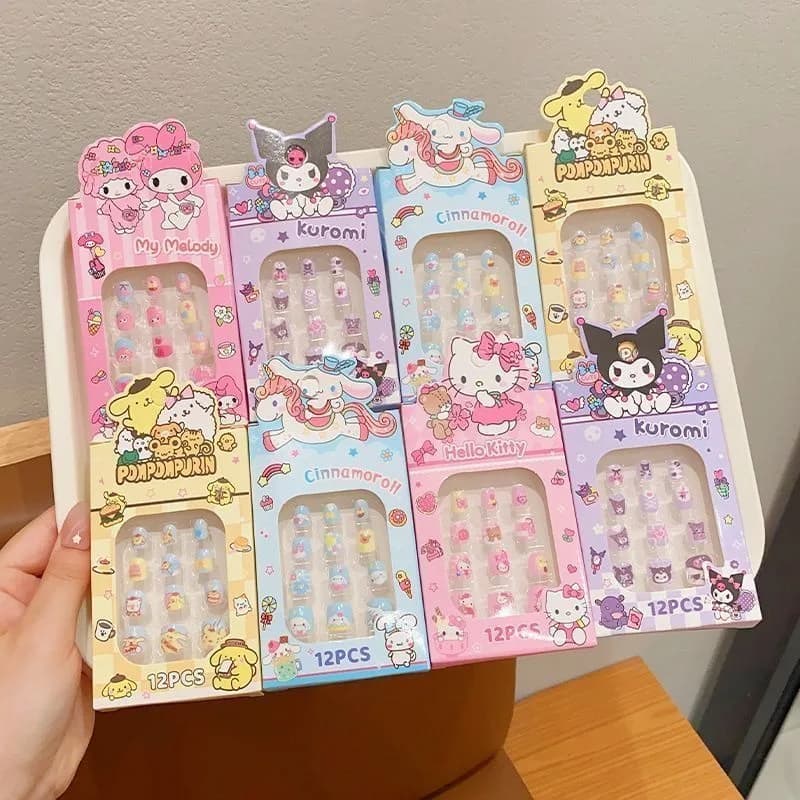 My Melody Printed Fake Nails Cute Cartoon Press Nails Acrylic Nail Tip Glitter Nail Shape Suitable for Ladies Manicure wholesale
