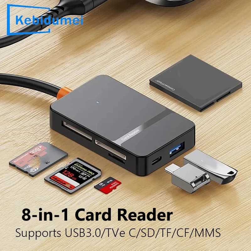 Lettore di schede 8 in 1 USB3.0 e USB C a SD MicroSD TF CF MS per PC Accessori per laptop Lettore di schede di memoria intelligente Adattatore per schede multi SD
