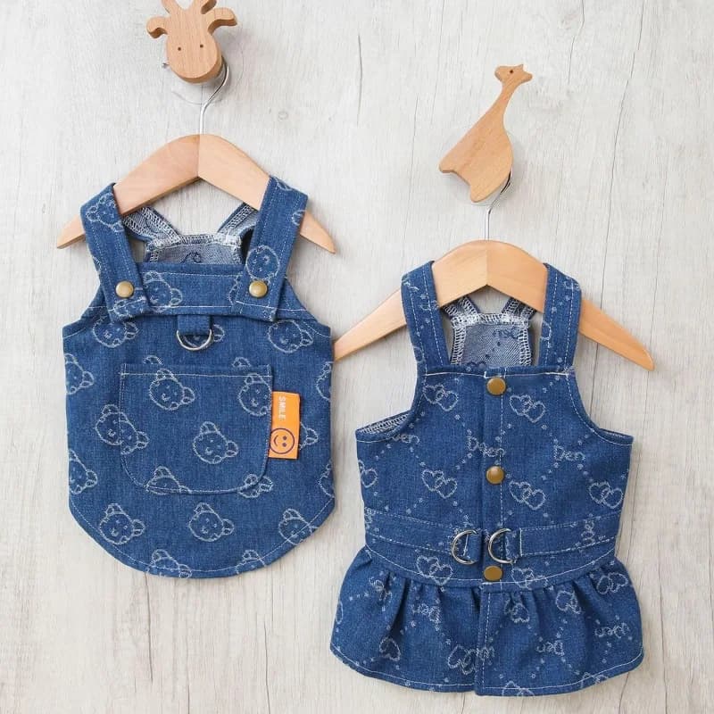 Vestito in Denim per Cani con Pettorina, Abbigliamento Estivo per Cani Piccoli e Medi, Chihuahua, Bulldog Francese, Gilet con Anello a D