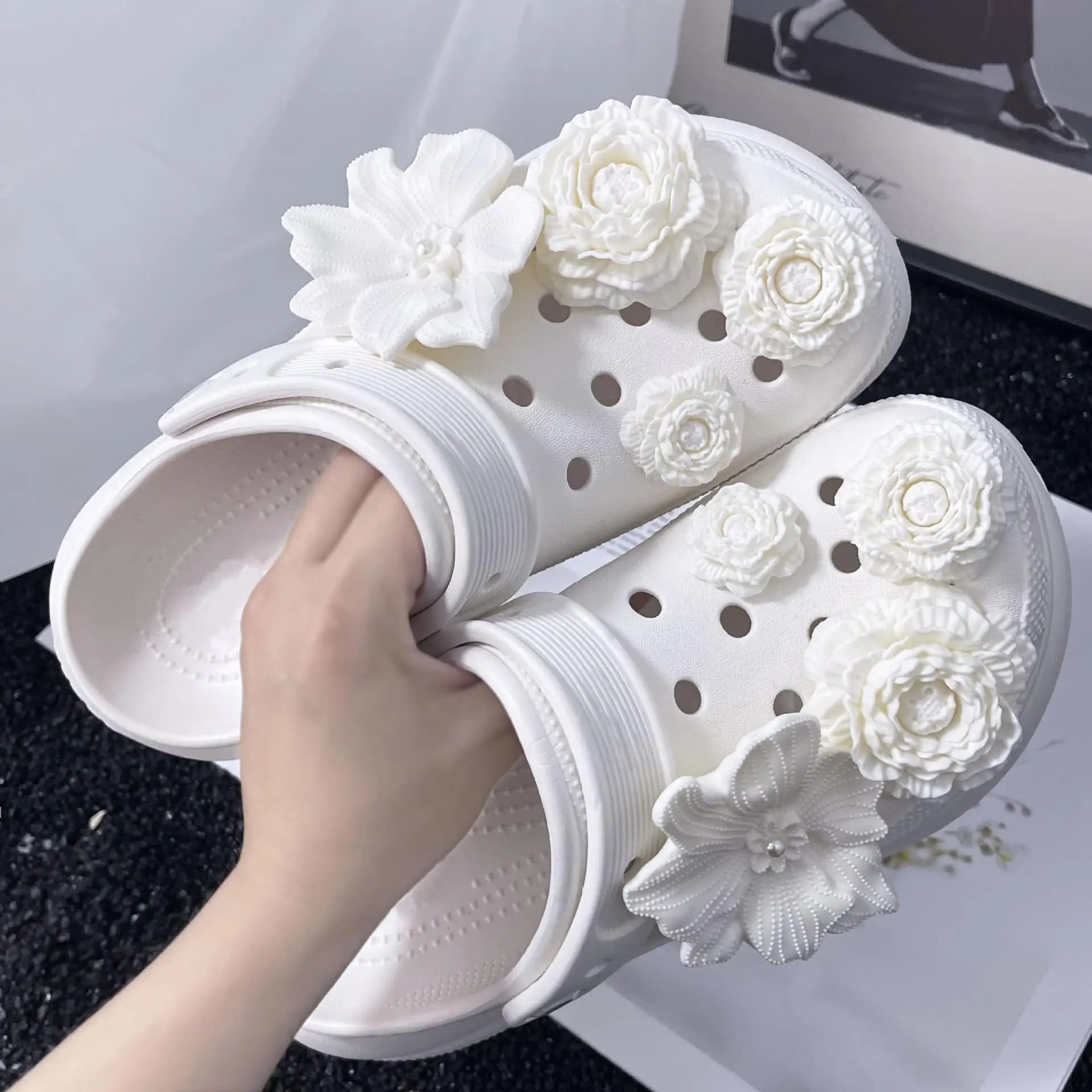8PCS hoe Charms Set Hole Shoe Buckle DIY Bubble Slide Sandal Shoe Flower Decoration 3D Flower Shoes Decorations Accessories