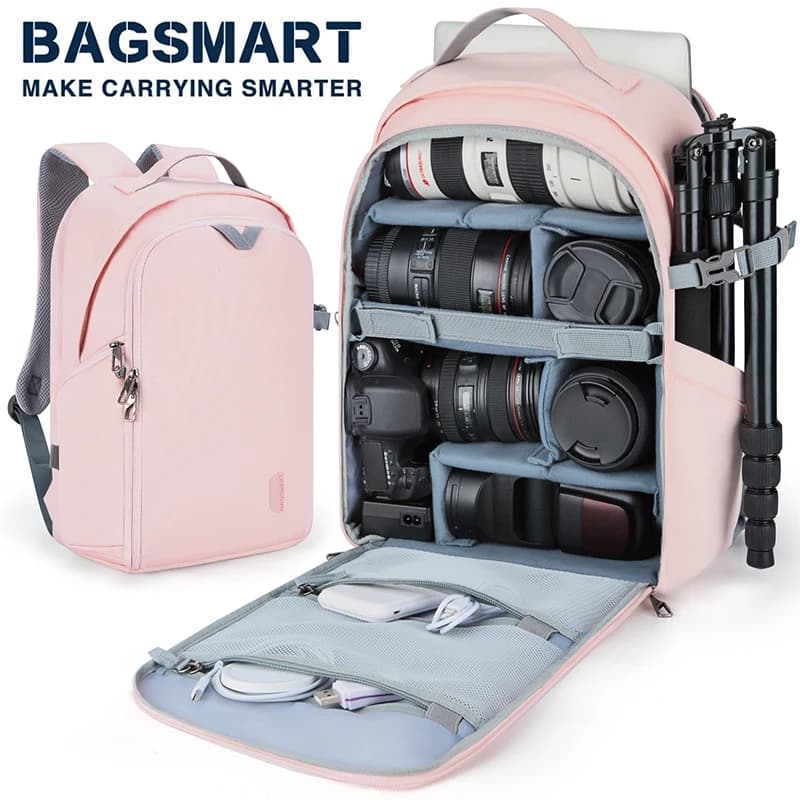 BAGSMART zaino per fotocamera multifunzionale borsa digitale DSLR borsa per foto da esterno impermeabile antiurto per obiettivo Nikon Canon DSLR