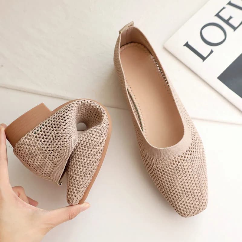 Autumn Women's Shoes Breathable Mesh Flats Square Head Soft Sole Lightweight Loafers Shallow Non Slip Women Woven Shoes 2026 New