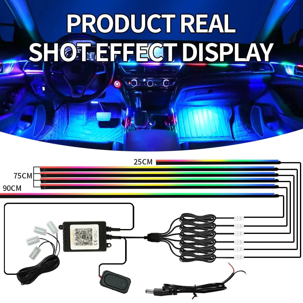 18 in 1 Symphony Streamer Luci ambientali per auto Interni LED Striscia acrilica Decorazione RGB Lampada per atmosfera APP remota