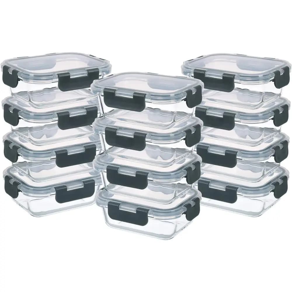 Set di 24 Contenitori in Vetro per Alimenti con Coperchi Ermetici, Set per Preparazione Pasti da 1,5 Tazze, Adatti per Microonde e Lavastoviglie, Antiperdita