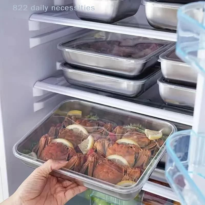 convenient1PC Stainless Steel Food Storage Containers With Lids Lunch Boxes For Kitchen Fridge Travel Kitchen Organizers